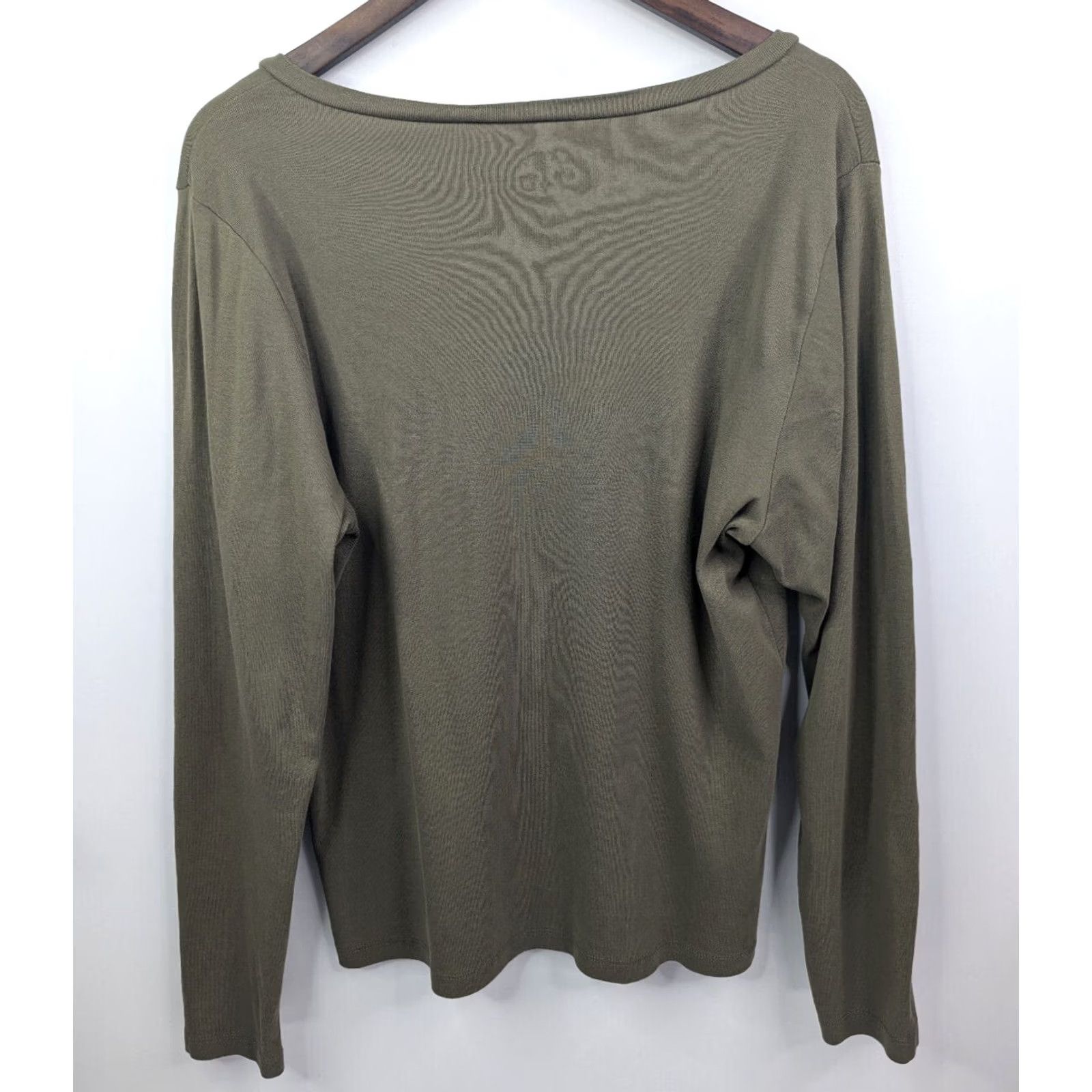 J.Crew J.CREW Shirt Womens 2X Olive Green V-Neck Long Sleeve Casual Preppy Slimming Knit Cotton"} Size XXL / US 16-18 / IT 52-54 - 3 Thumbnail