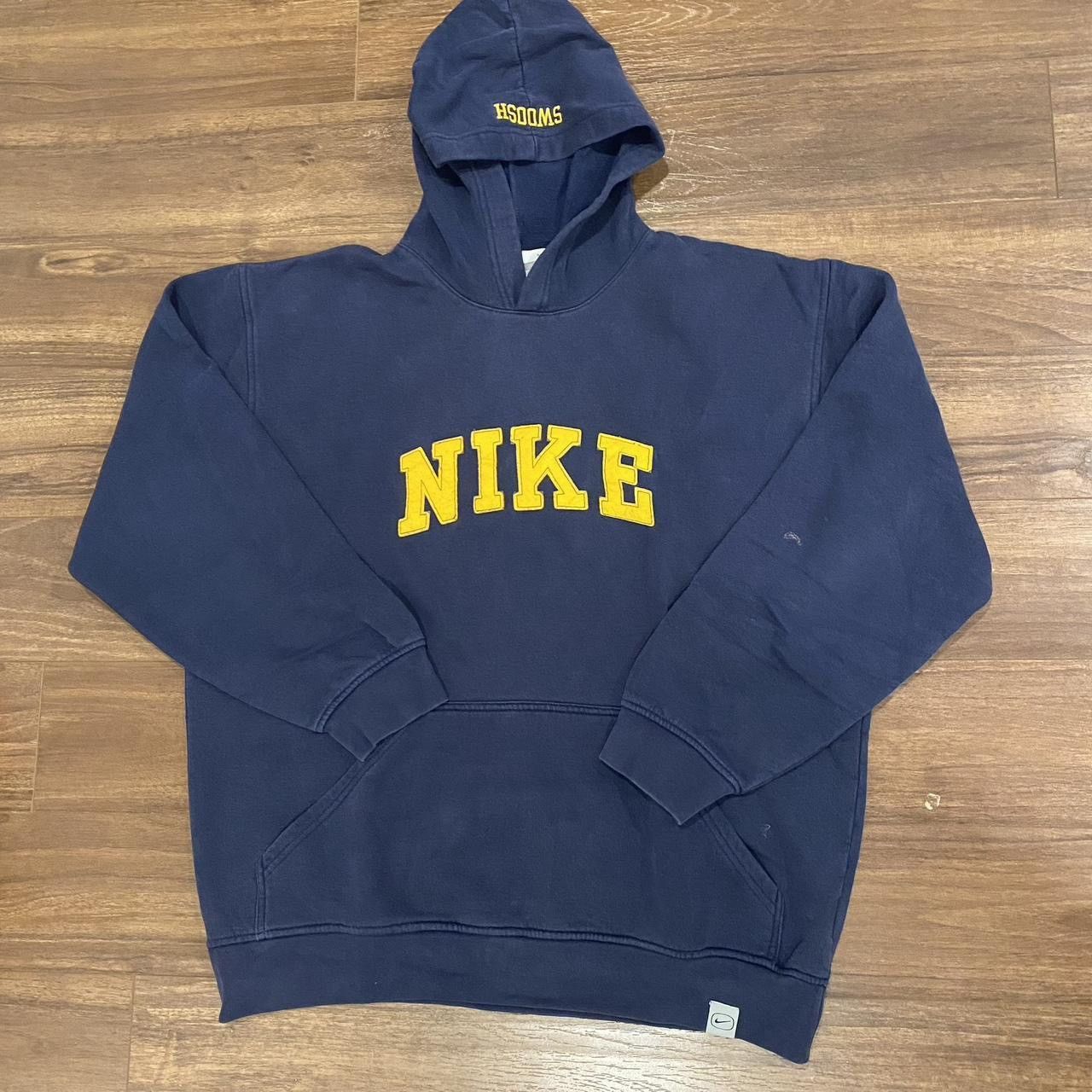 Nike × Vintage Vintage Nike Felt Lettering Hoodie Navy Blue Size US XL / EU 56 / 4 - 1 Thumbnail