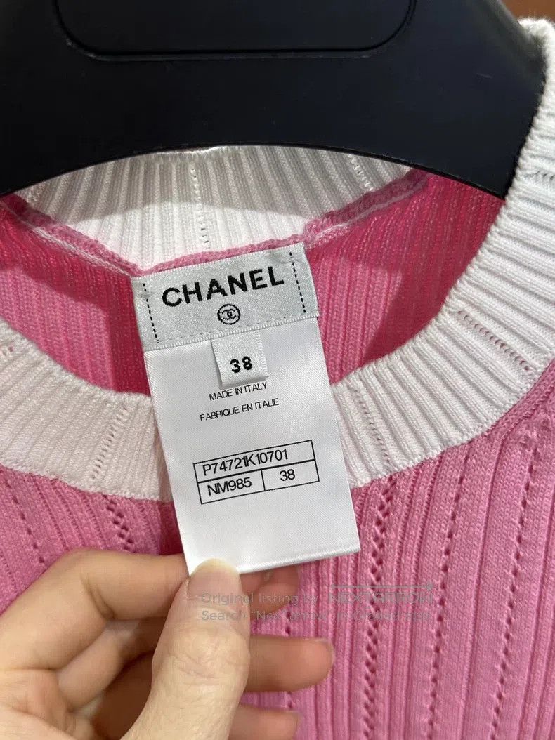 Chanel Chanel Peach pink white border knitted short sleeves Size XS / US 0-2 / IT 36-38 - 3 Thumbnail
