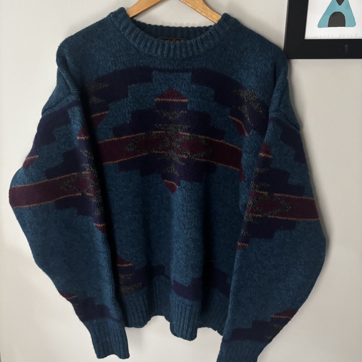 Eddie Bauer Vintage Eddie Bauer Aztec Pattern Sweater Teal Size US L / EU 52-54 / 3 - 1 Thumbnail