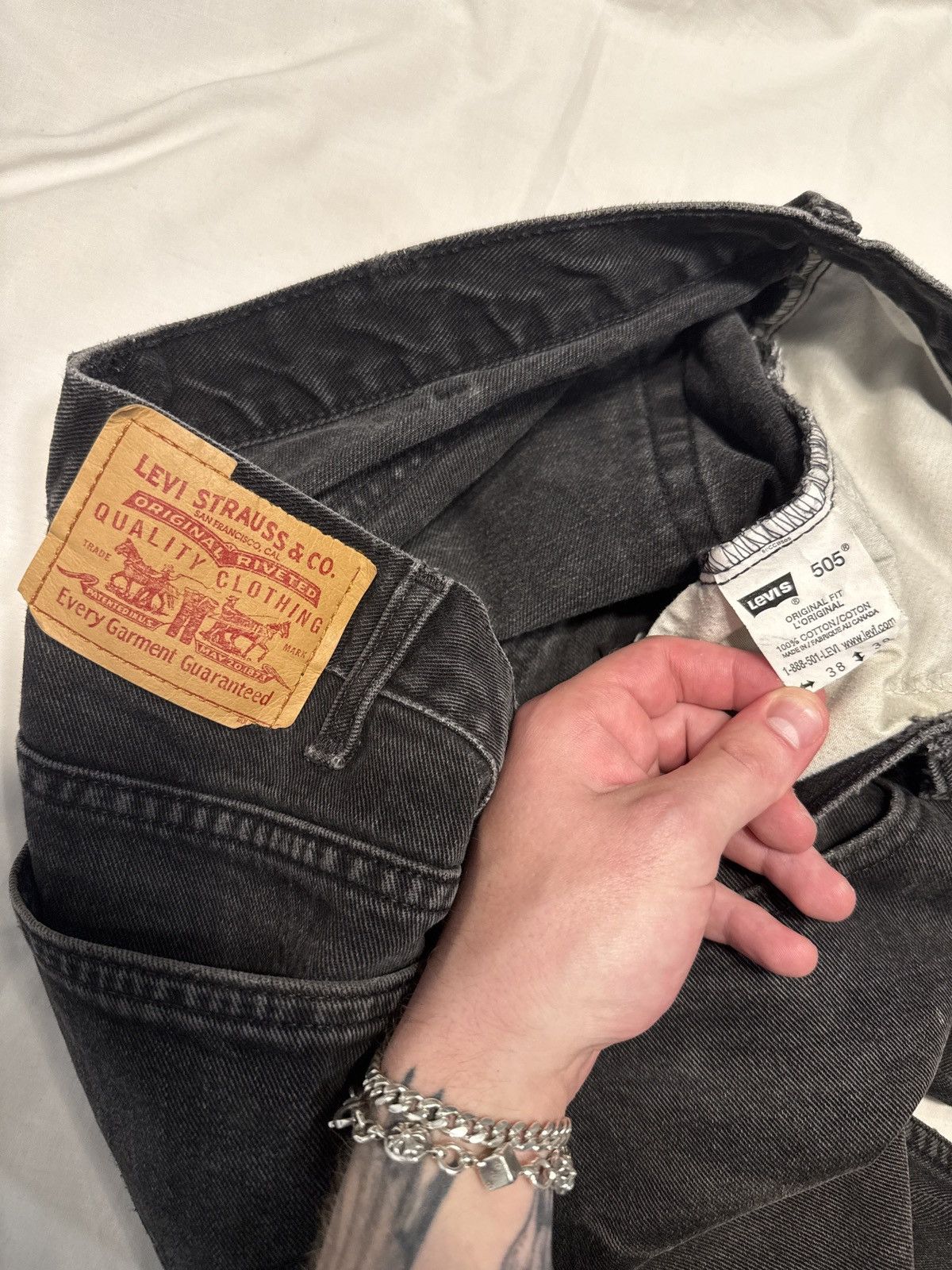 Levi's Vintage 90s Levis 505 Faded Distressed Black Jeans Size US 37 - 3 Thumbnail