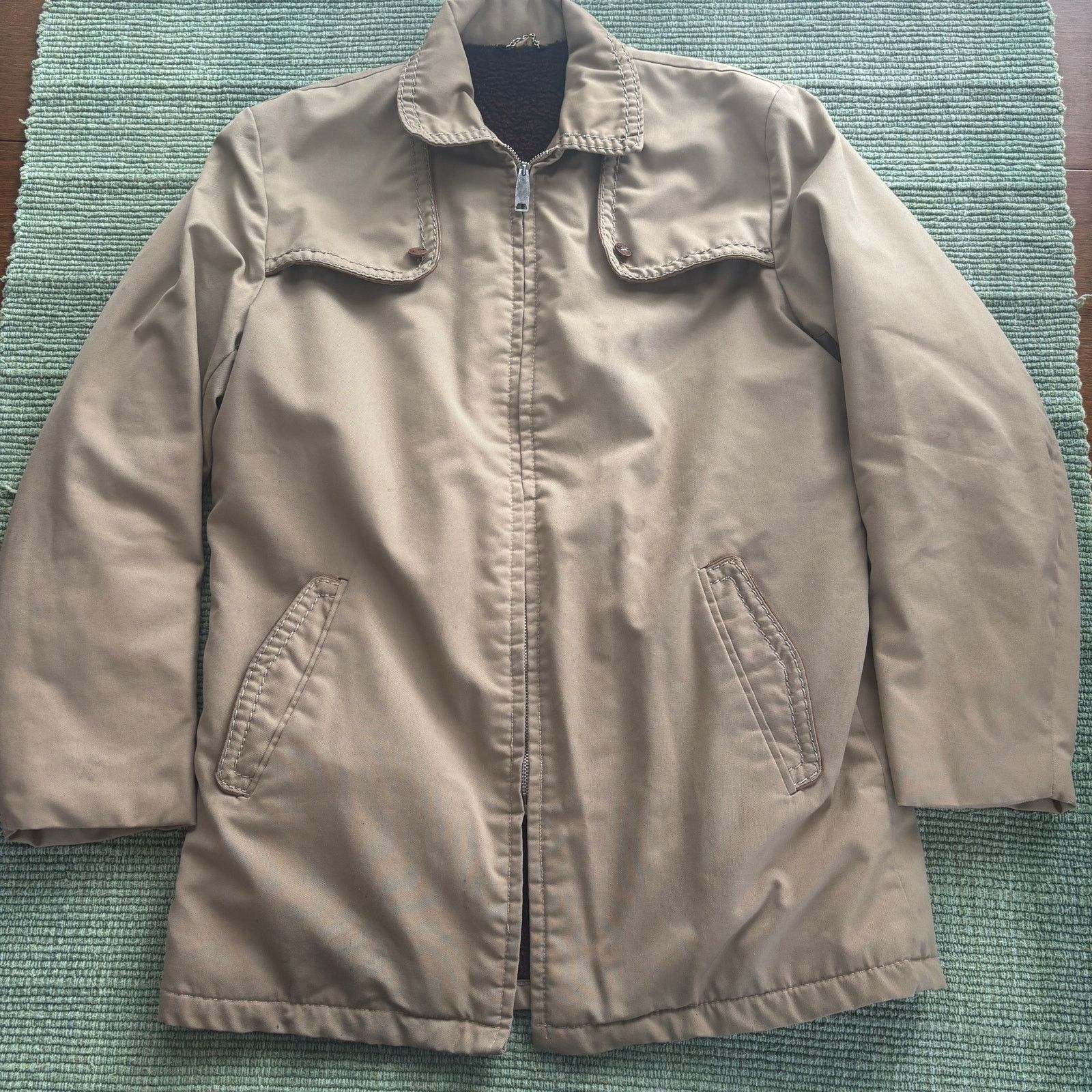 Vintage 1950s 60s Tan Faux Fur Lined Spring Jacket USA Size L/XL Size US L / EU 52-54 / 3 - 2 Thumbnail