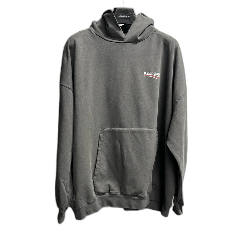 Balenciaga Balenciaga Gray Logo Print Hooded Sweatshirt Size US M / EU 48-50 / 2 - 1 Thumbnail