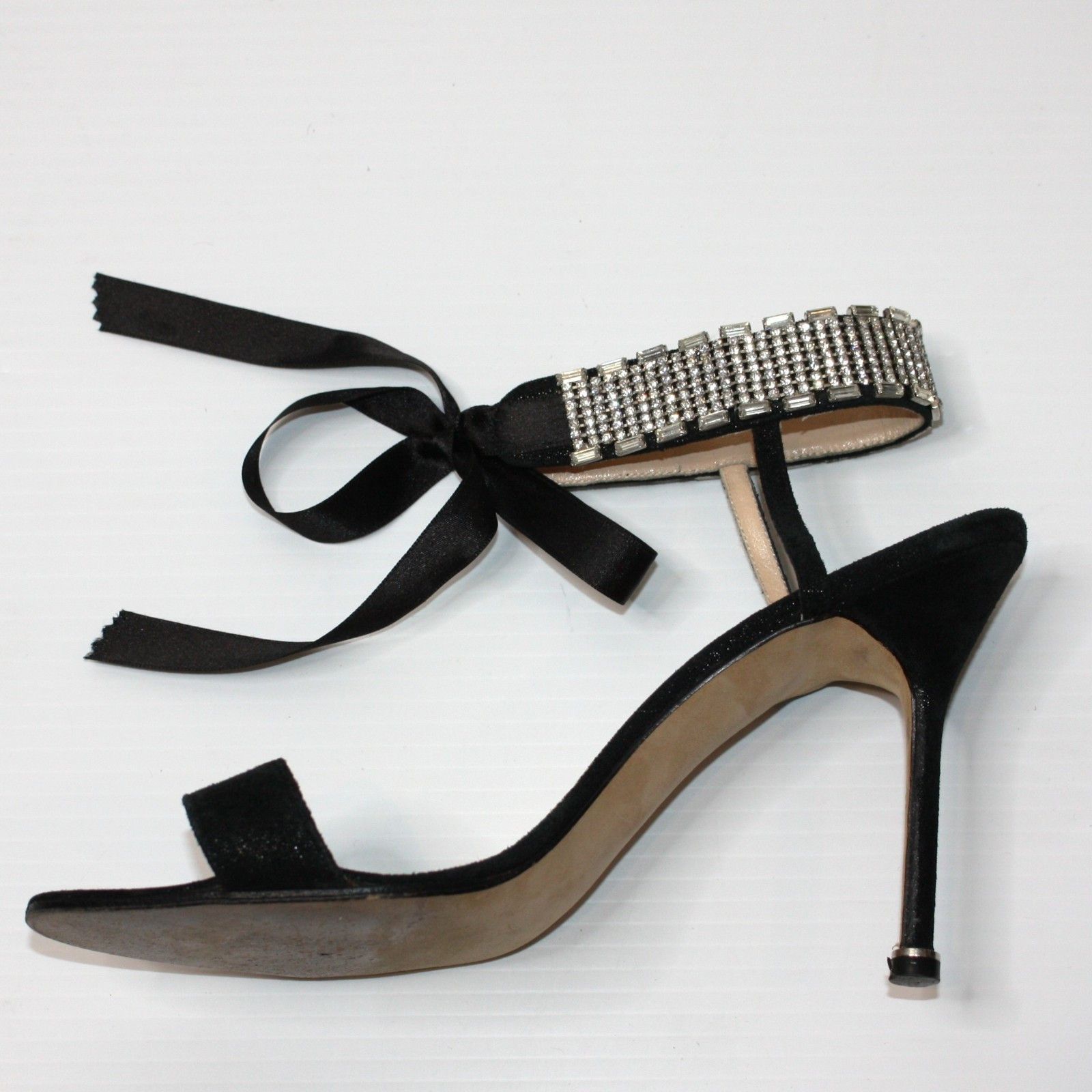 Manolo Blahnik Exclusive Black with Crystal Embellishments Sandals US 10 Size US 10 / IT 40 - 2 Thumbnail