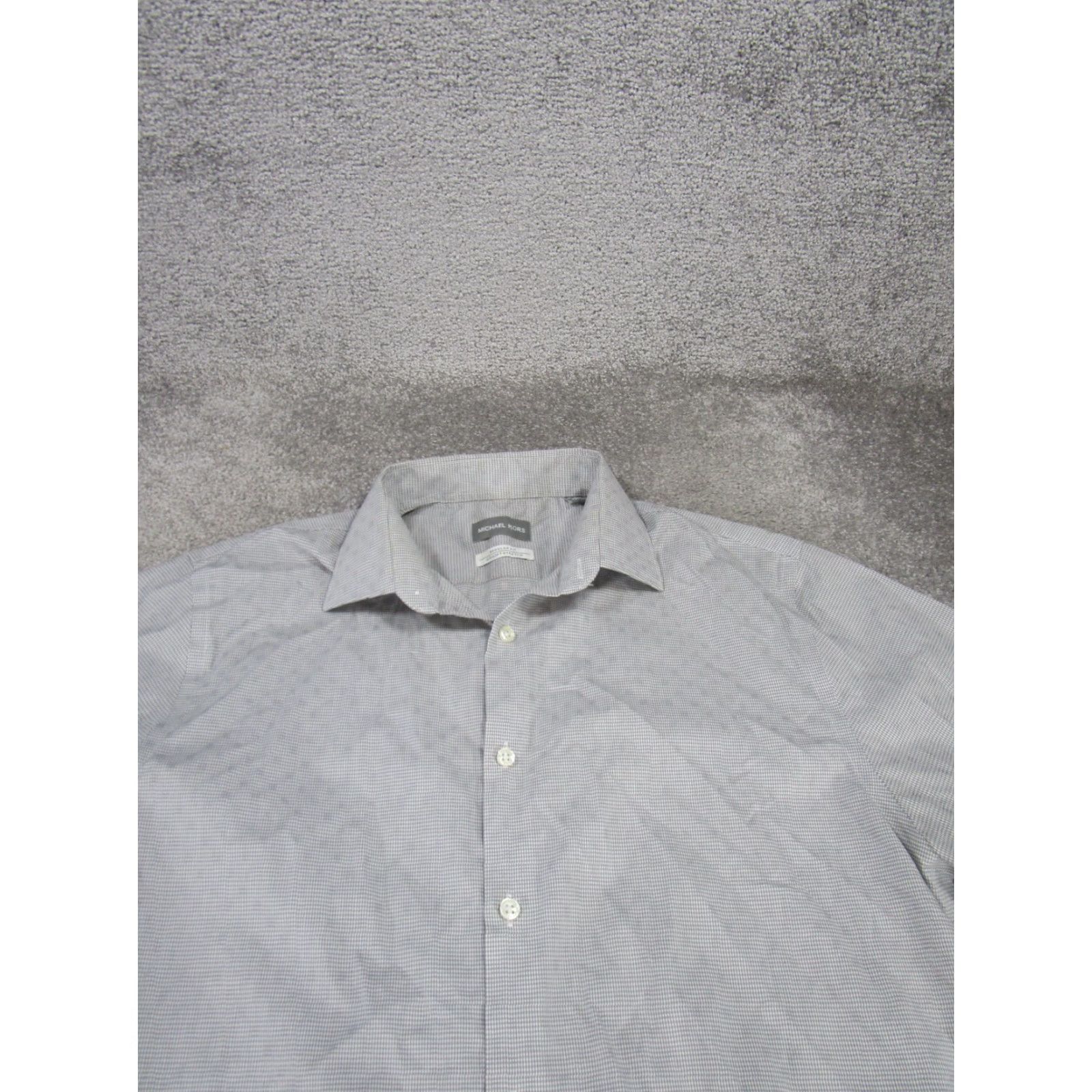 Michael Kors MICHAEL KORS Dress Shirt Mens 16.5 Long Sleeve Plaid Stretch Gray Cotton Regular Fit Size 42R - 2 Thumbnail