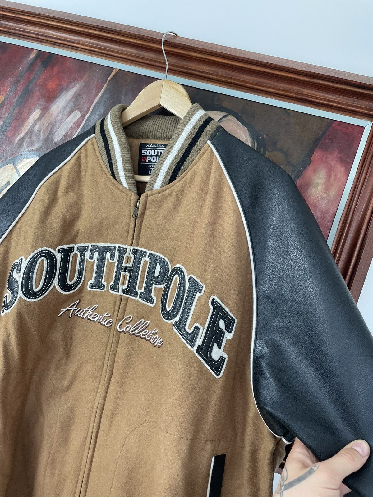 Southpole SouthPole Vintage Y2k Wool Leather Varsity Jacket Rap Skate Size US L / EU 52-54 / 3 - 3 Thumbnail