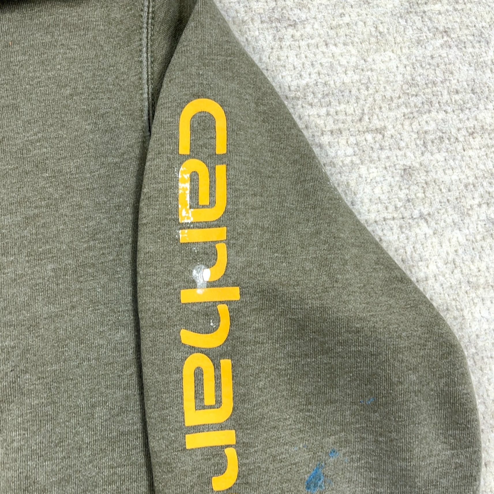 Carhartt Carhartt Hoodie Men Medium Olive Green Loose Fit Sleeve Spellout Sweatshirt Worn Size US M / EU 48-50 / 2 - 6 Thumbnail