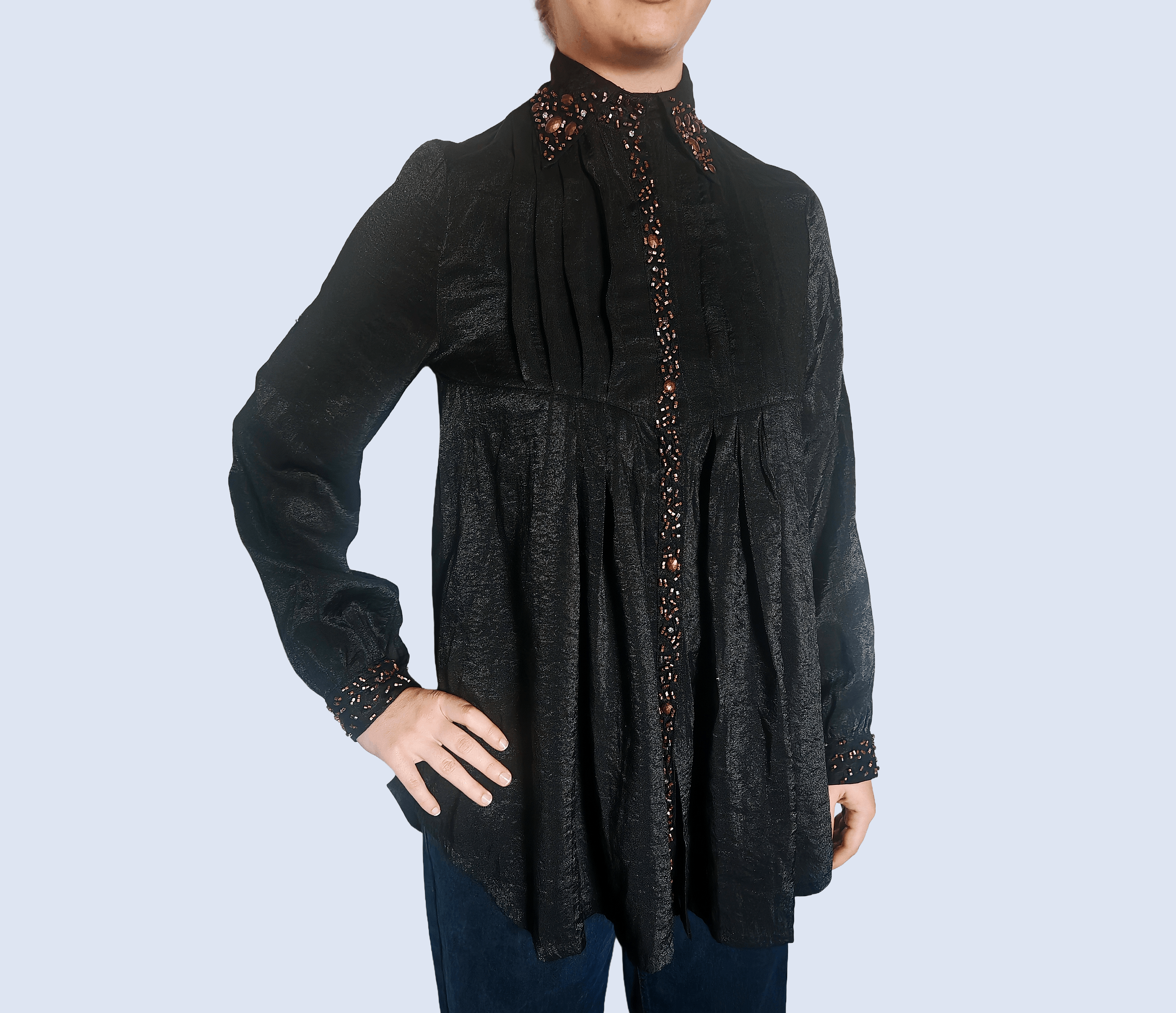 Other Vintage OCCO Roll-up Sleeves Pleated Front Beaded Shirt Size L / US 10 / IT 46 - 1 Thumbnail
