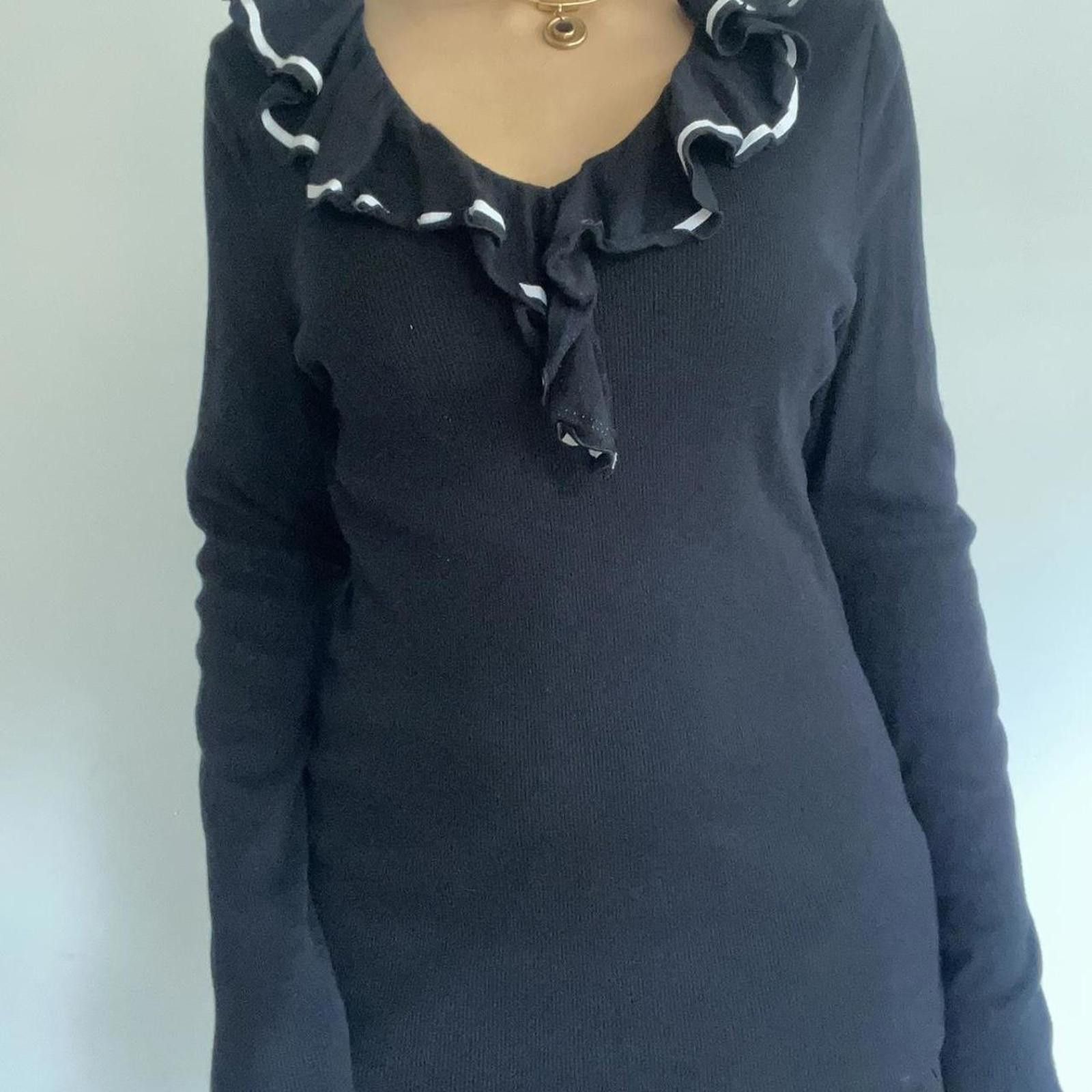 Lauren Ralph Lauren Navy blue ruffle neck sweater with white details #balletcore Size M / US 6-8 / IT 42-44 - 4 Thumbnail