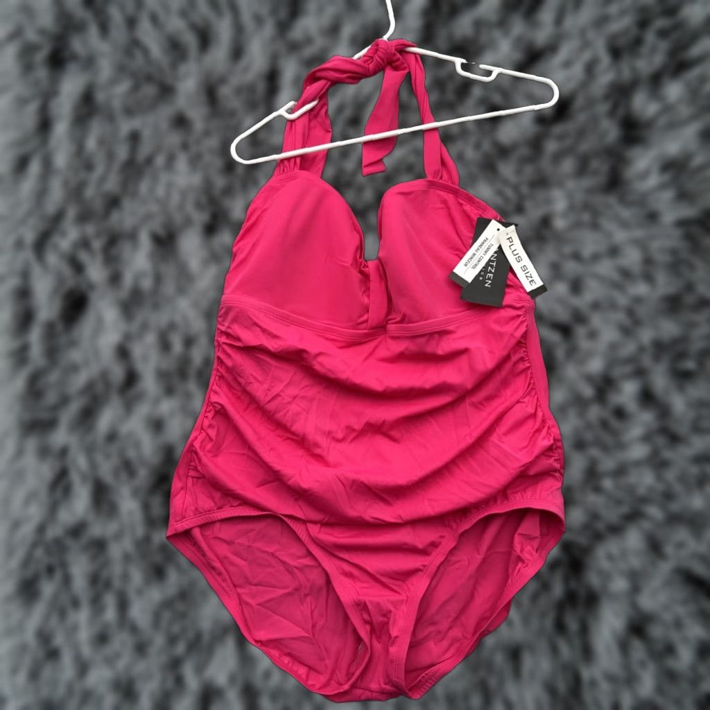 Jantzen Jantzen Swimsuit Women 20W Plus Padded Barbiecore Ruched Halter Chic Retro Beach Pink Size ONE SIZE - 1 Thumbnail