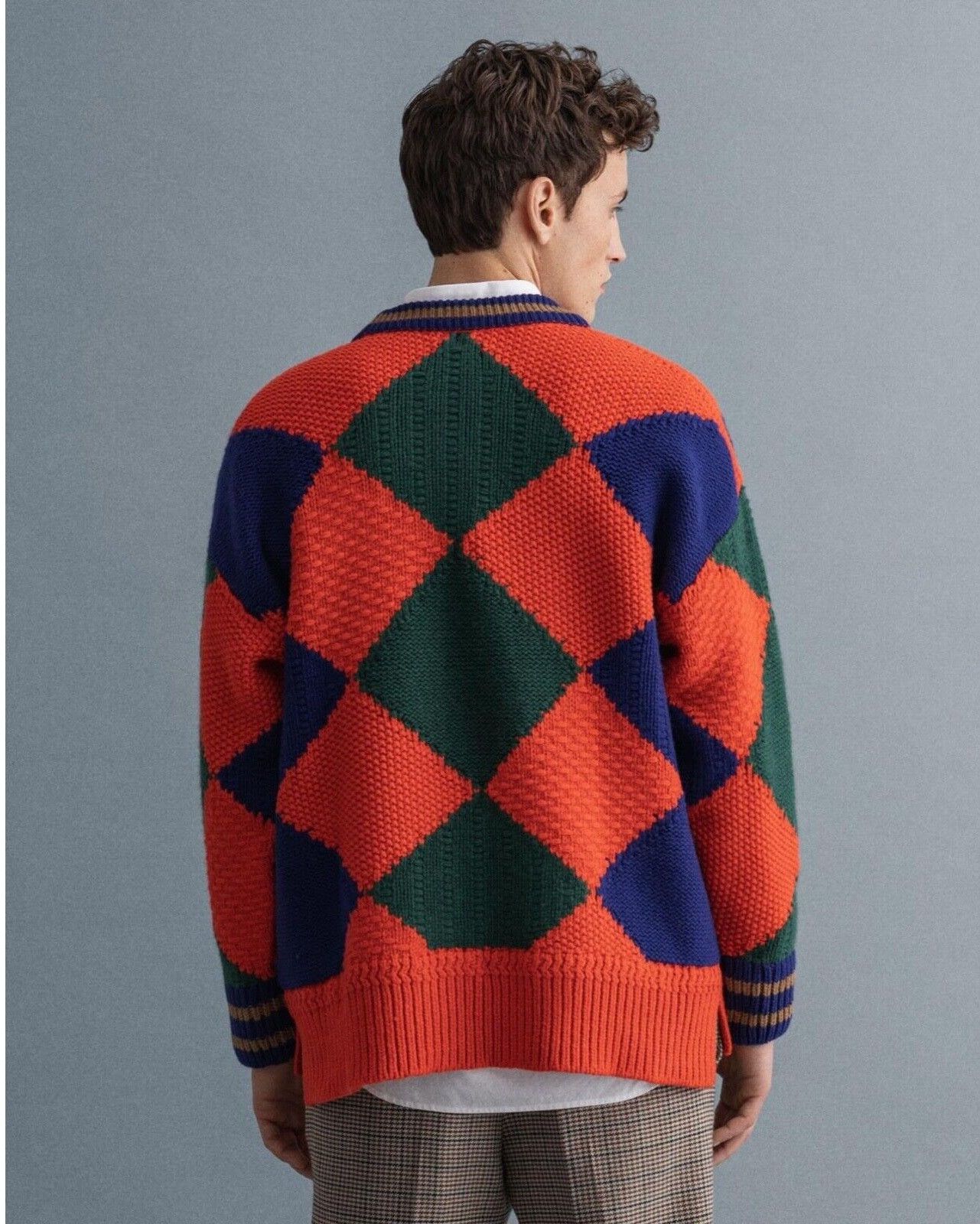 Gant Bold Argyle Crew Neck Oversized Sweater Size US L / EU 52-54 / 3 - 4 Thumbnail