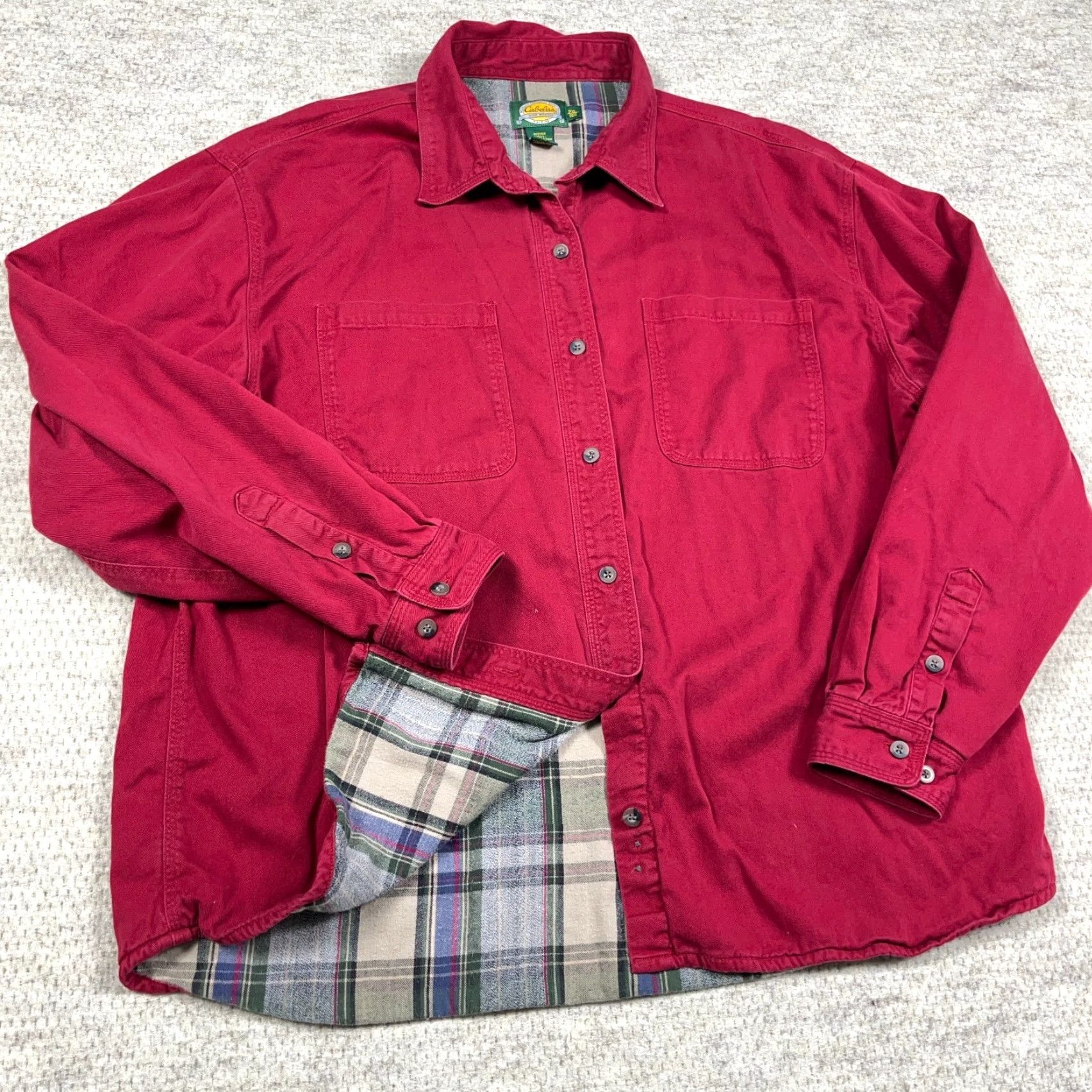 Vintage VINTAGE Cabela's Shacket Women 2XL Red Twill Lined Shirt Jacket Camp Plaid Short Sleeve Winter Fall Spring Mens? Size XXL / US 16-18 / IT 52-54 - 2 Thumbnail
