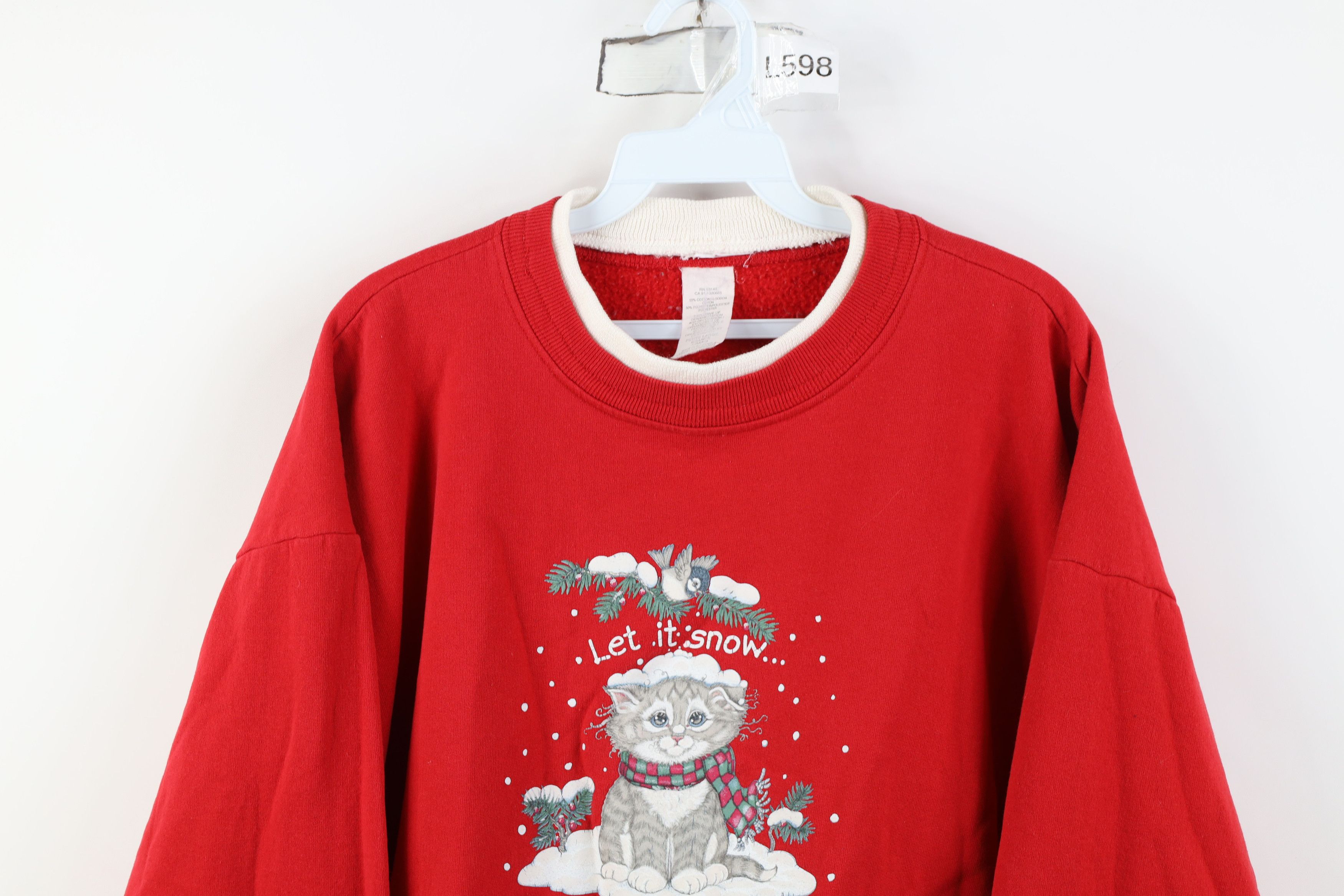 Vintage Vintage 90s Let It Snow Somewhere Else Cat Kitten Sweatshirt Size L / US 10 / IT 46 - 2 Thumbnail