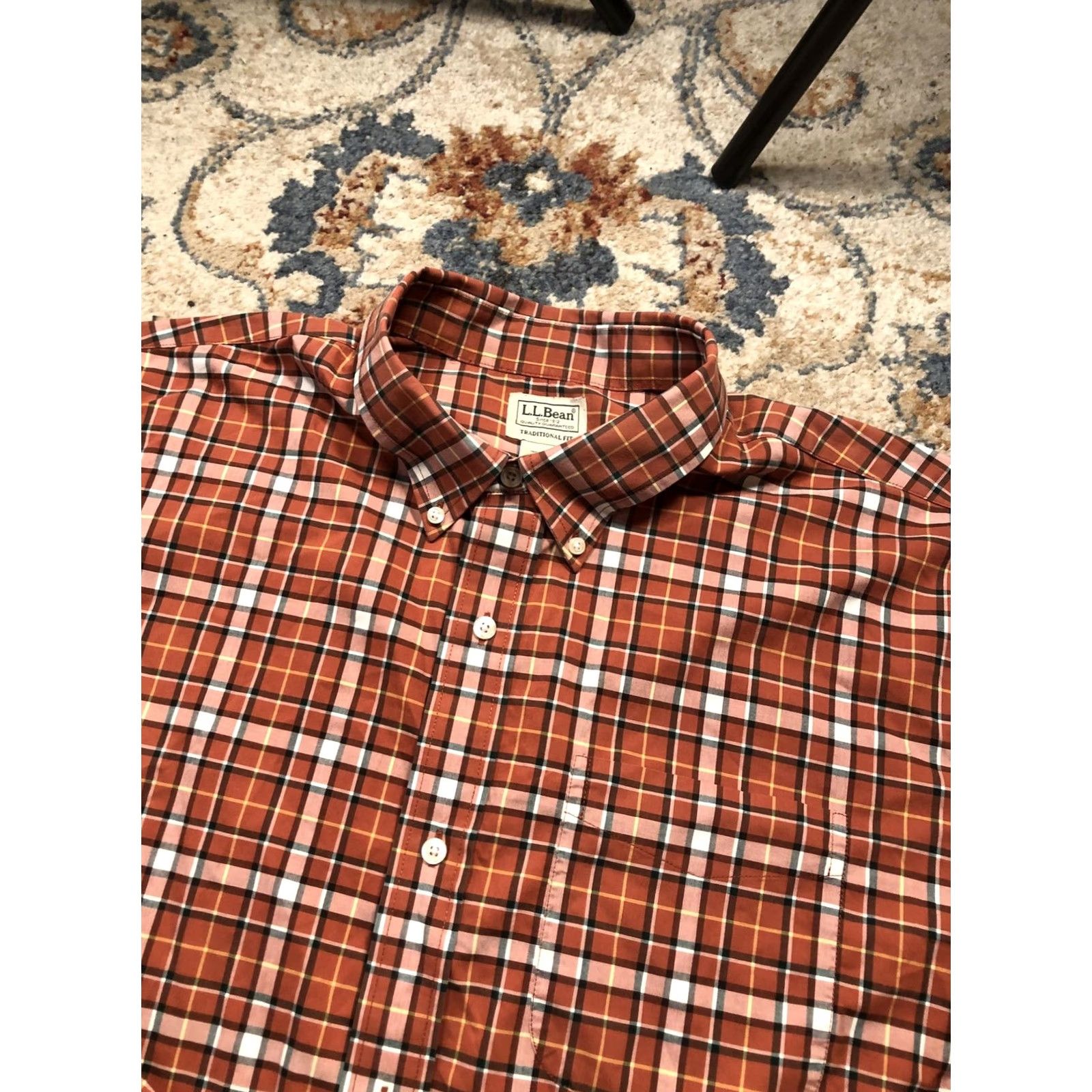 Vintage L.L.Bean Shirt Mens 2XL Orange Plaid Button-Down Cotton Traditional Fit Long Sleeve Size US XXL / EU 58 / 5 - 7 Thumbnail