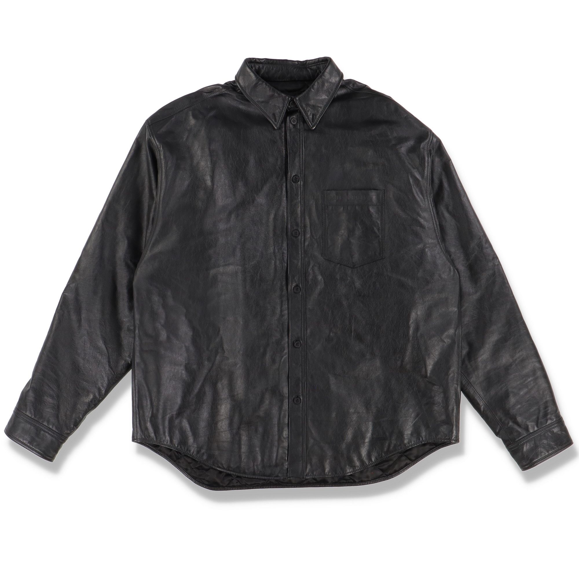 Balenciaga Black Bull Leather Padded Logo Overshirt Size US M / EU 48-50 / 2 - 1 Thumbnail