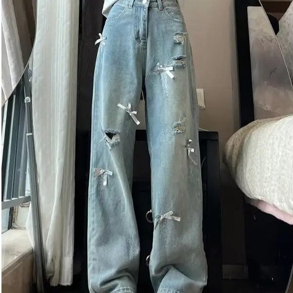 Japanese Brand × Jean Retro straight leg wide leg ripped jeans Size US 30 / EU 46 - 1 Thumbnail