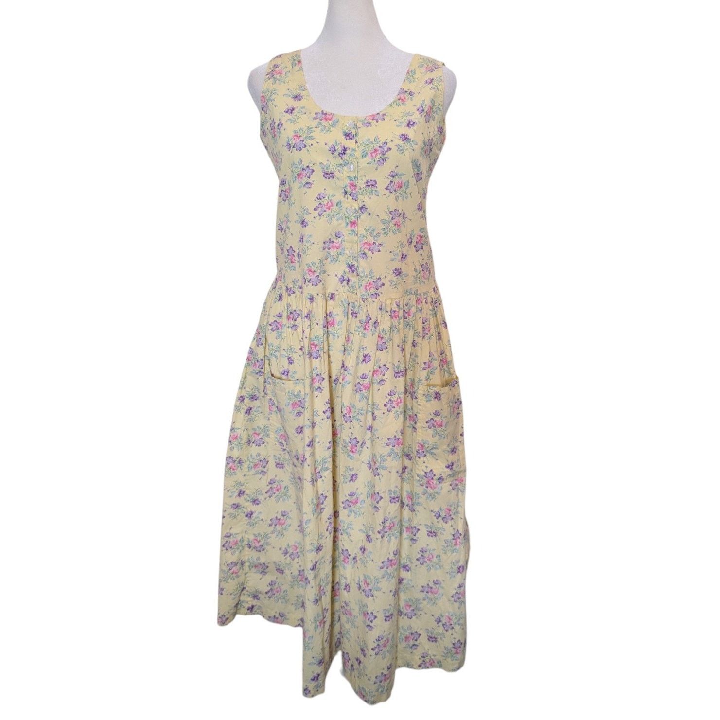 Other Vintage Komil Hawaii Cottagecore Island Yellow Floral Dress Size S / US 4 / IT 40 - 1 Thumbnail