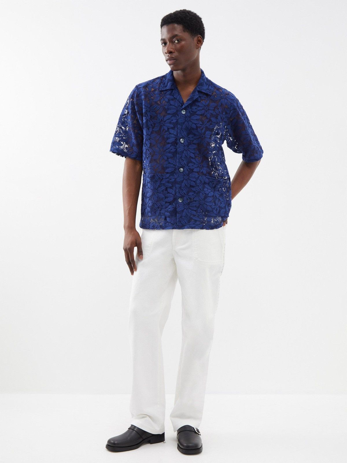 Needles !DS! SS23 Needles Cabana Lace Navy Short Sleeve Shirt Size US L / EU 52-54 / 3 - 3 Thumbnail
