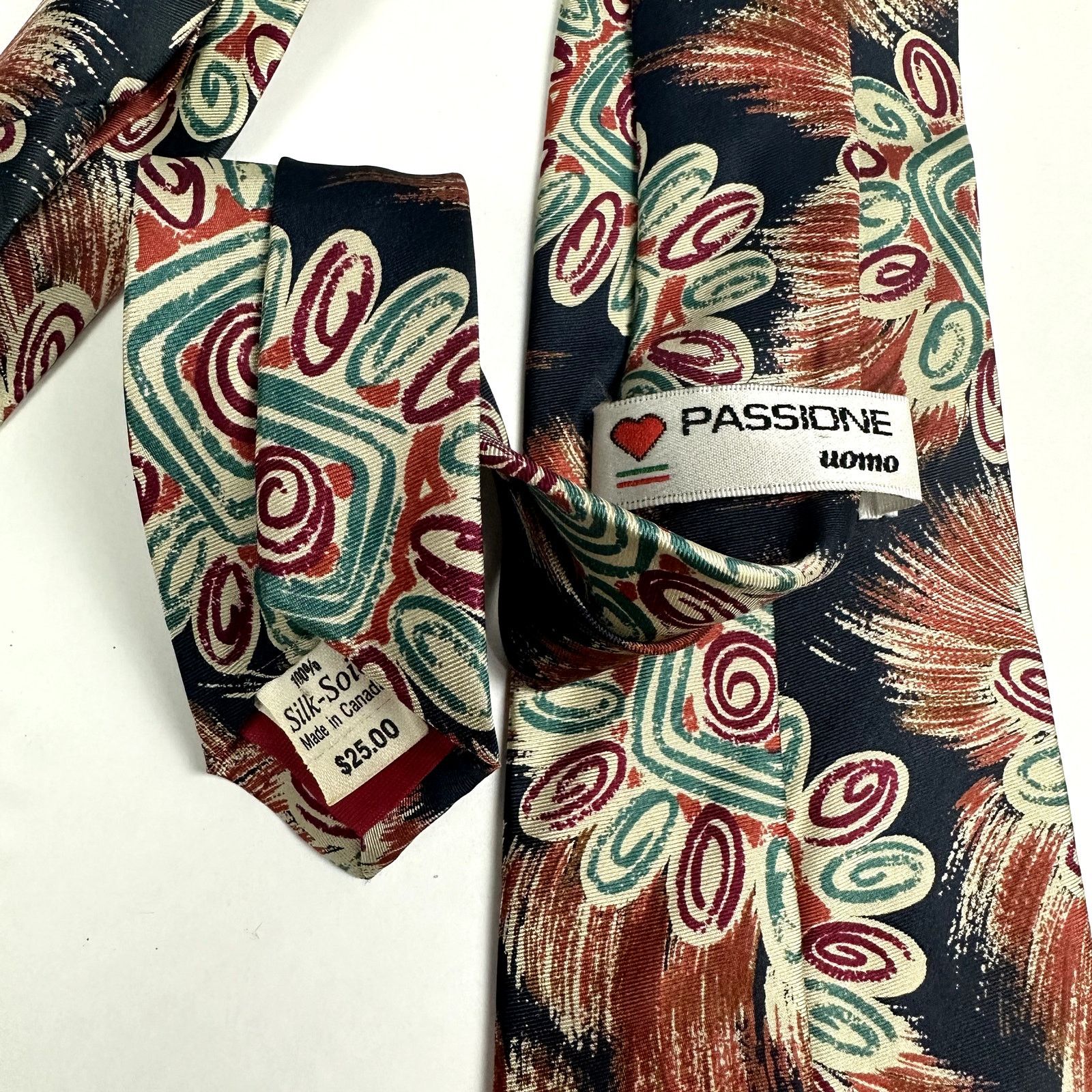 Other Passione Uomo Silk Floral Abstract Tie Wearable Art Blue Red Size ONE SIZE - 3 Thumbnail