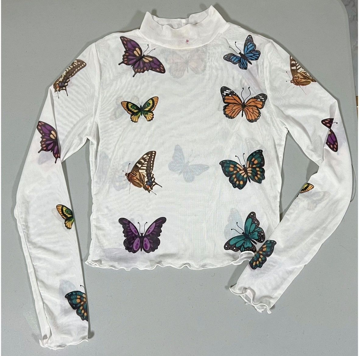 Japanese Brand White Butterfly Long Sleeve Turtleneck Top Blouse Size S 🦋✨ Size S / US 4 / IT 40 - 2 Thumbnail