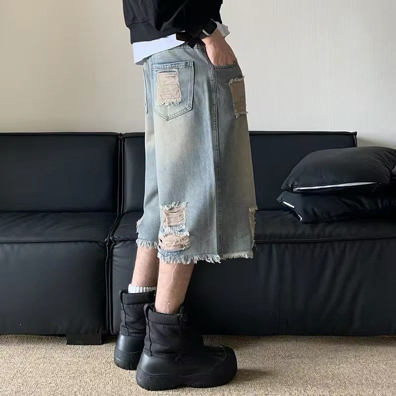 Japanese Brand × Jean Worn-out Washed Men's Denim Shorts Size US 31 - 3 Thumbnail
