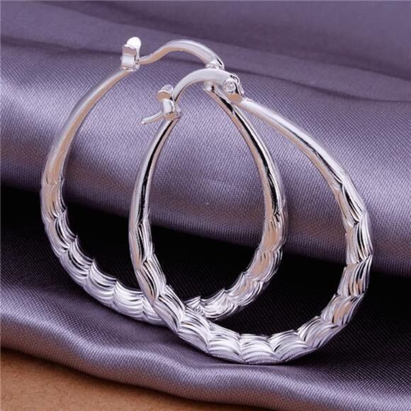 Other 925 Sterling Silver Hoop Earrings Classic Pierced Style Size ONE SIZE - 3 Thumbnail