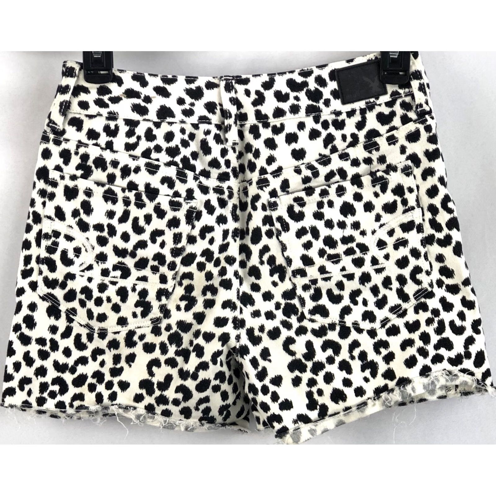 American Eagle Outfitters VINTAGE American Eagle Shorts 2 Blk Wht Cow Leopard Print 28"W Mid Rise Frayed 90s Y2K Glam Womens Size 26" / US 2 / IT 38 - 2 Thumbnail