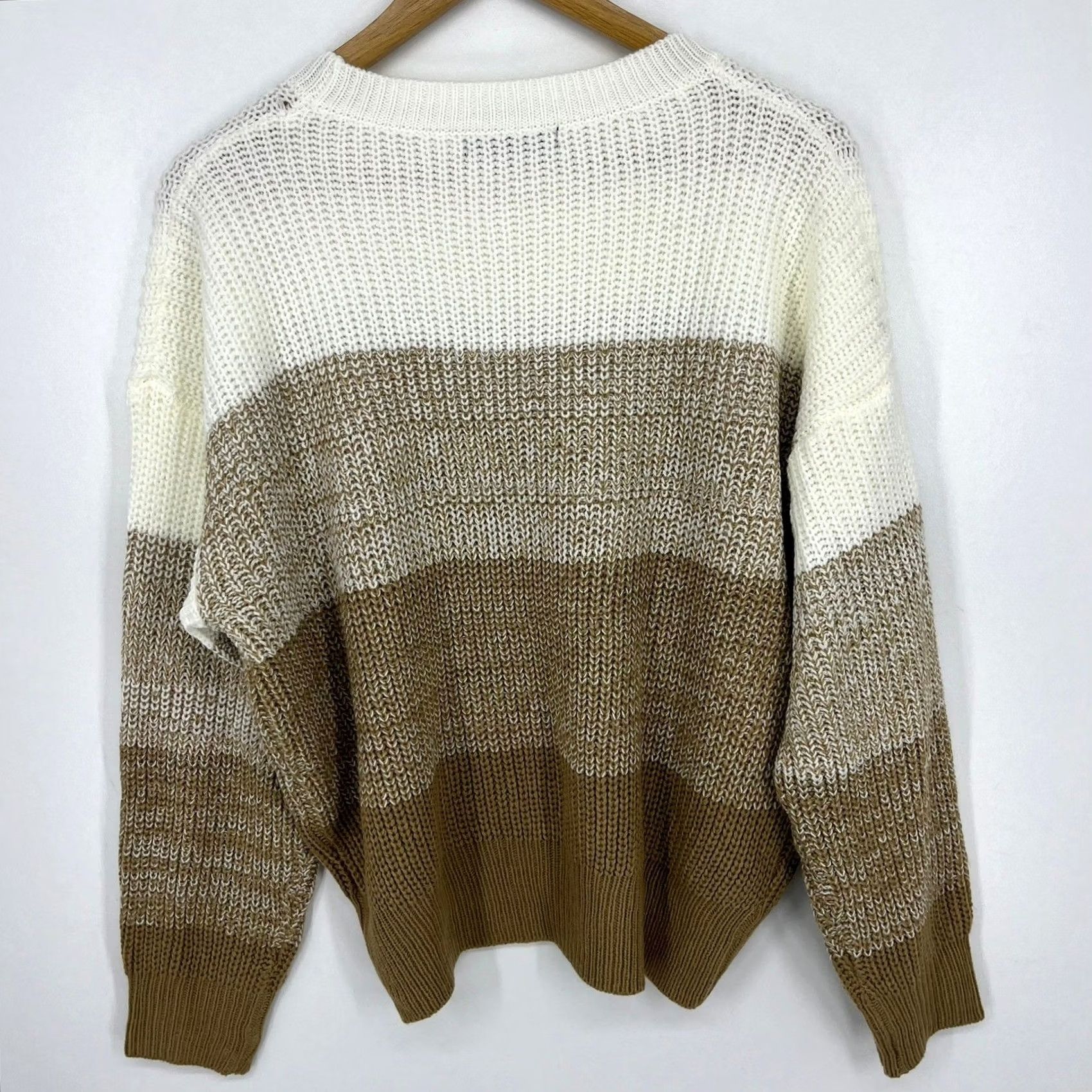 Shein Shein Womens Sweater White Tan Long Sleeve Crewneck Small Knit Colorblock Casual Size S / US 4 / IT 40 - 5 Thumbnail