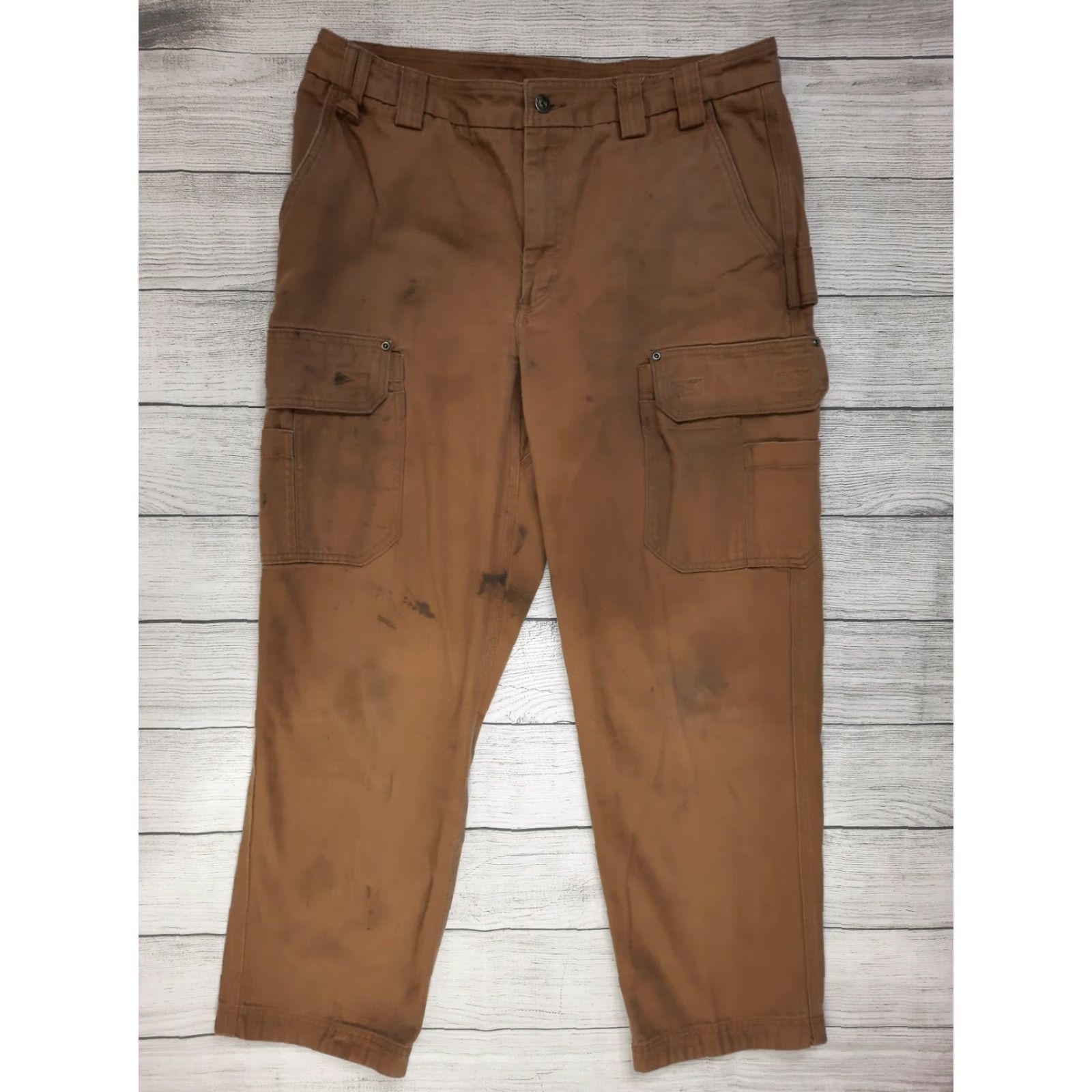 CO VINTAGE Men's Duluth Trading Co Cargo Work Pants 36x32 Tan Beige Canvas Cotton Pockets Size US 36 / EU 52 - 4 Thumbnail