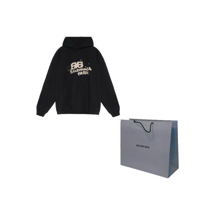 Balenciaga Balenciaga Black Logo Print Hooded Sweatshirt 0079-2507 Size US S / EU 44-46 / 1 - 1 Thumbnail
