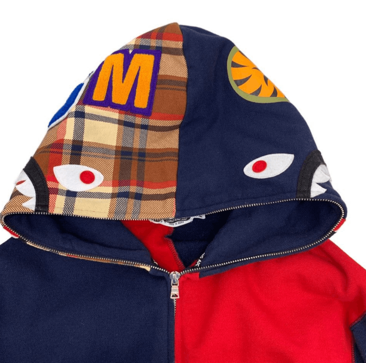 Bape Bape Plaid Half Shark Navy Full Zip Hoodie M Size US M / EU 48-50 / 2 - 3 Thumbnail