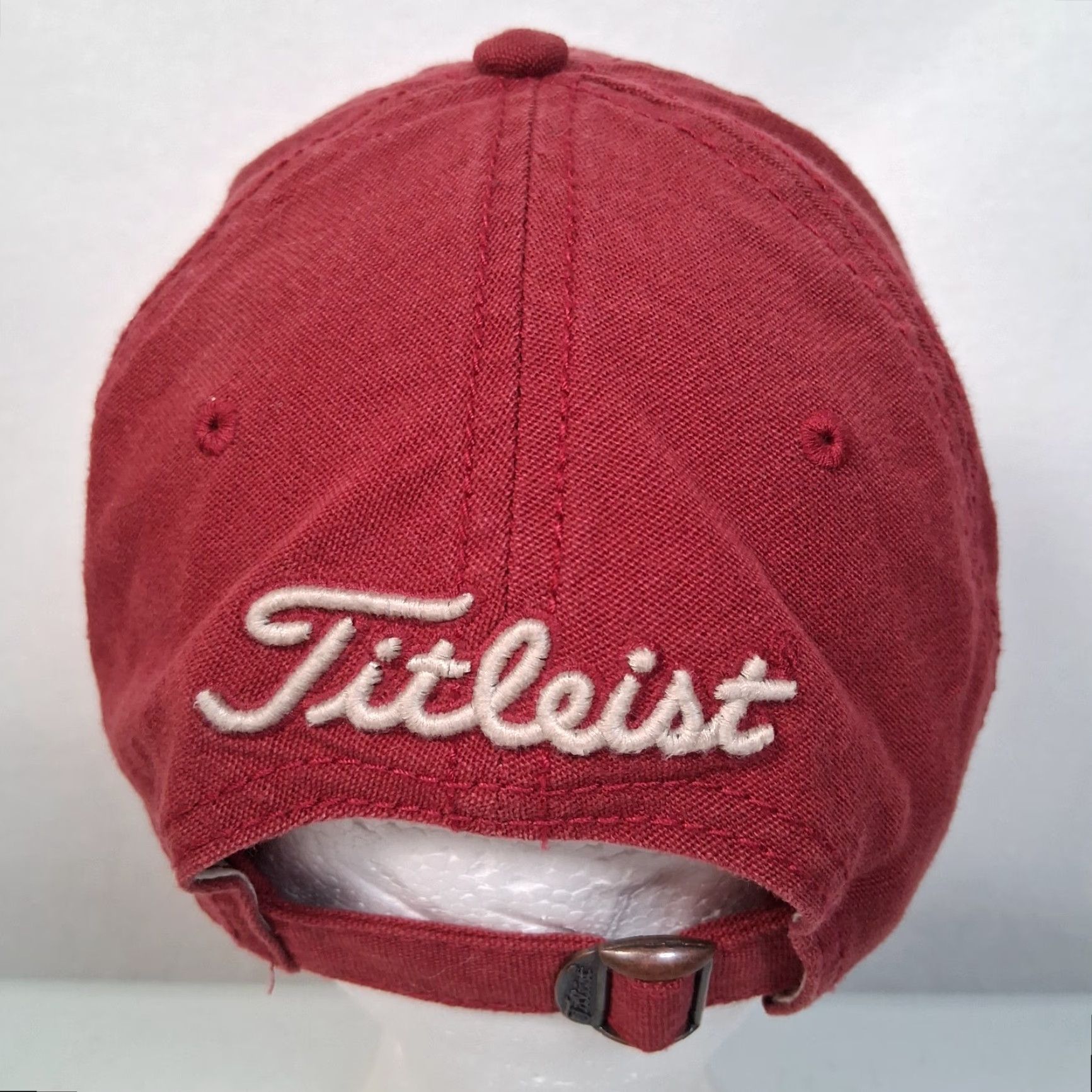 Titleist Titleist Golf Hat Maroon Canvas Strap Back Distressed Embroidered One Size Men Golf Cap Size ONE SIZE - 6 Thumbnail