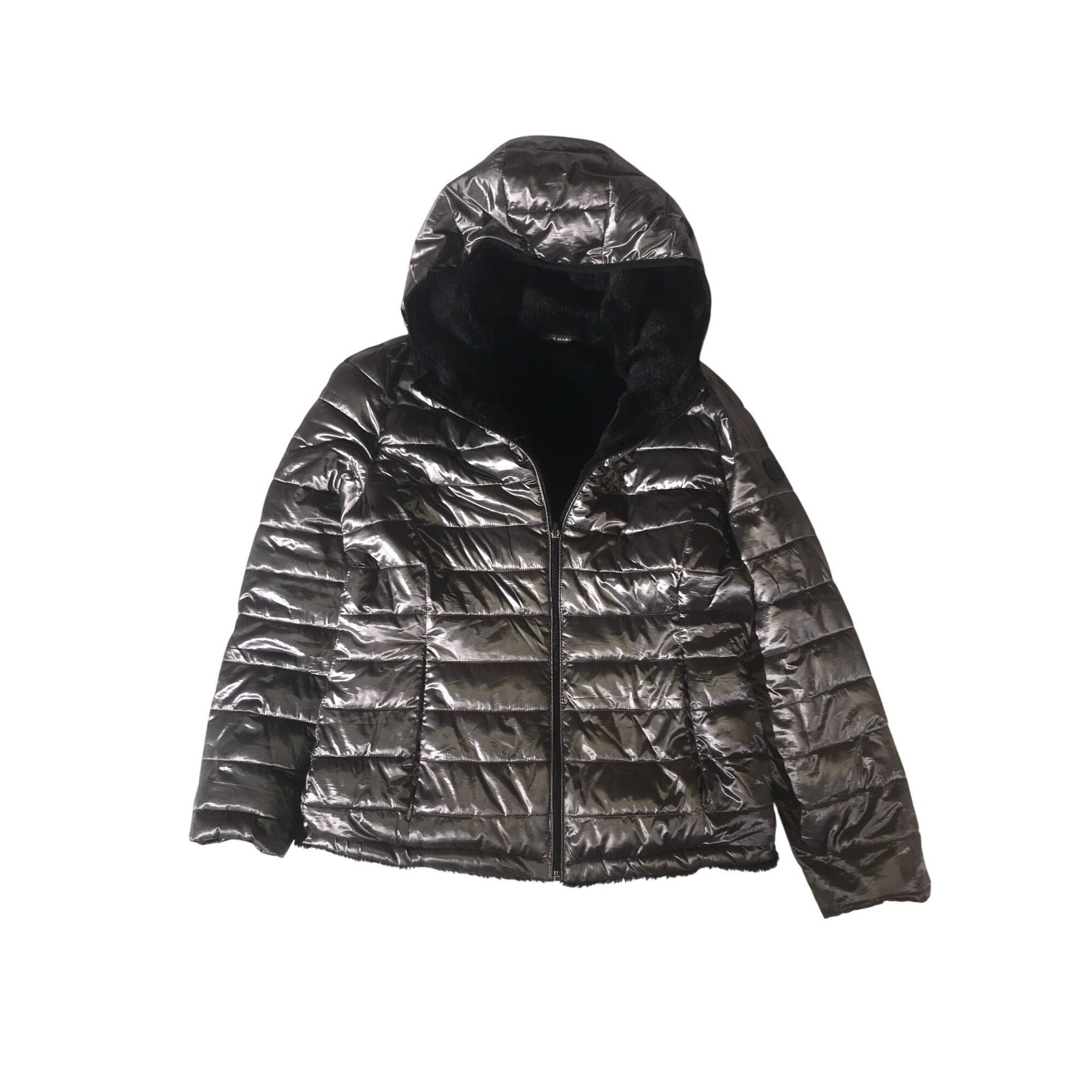 Andrew Marc Andrew Marc Womens Reversible Gray Quilt/Black Faux Fur Coat Size S / US 4 / IT 40 - 2 Thumbnail