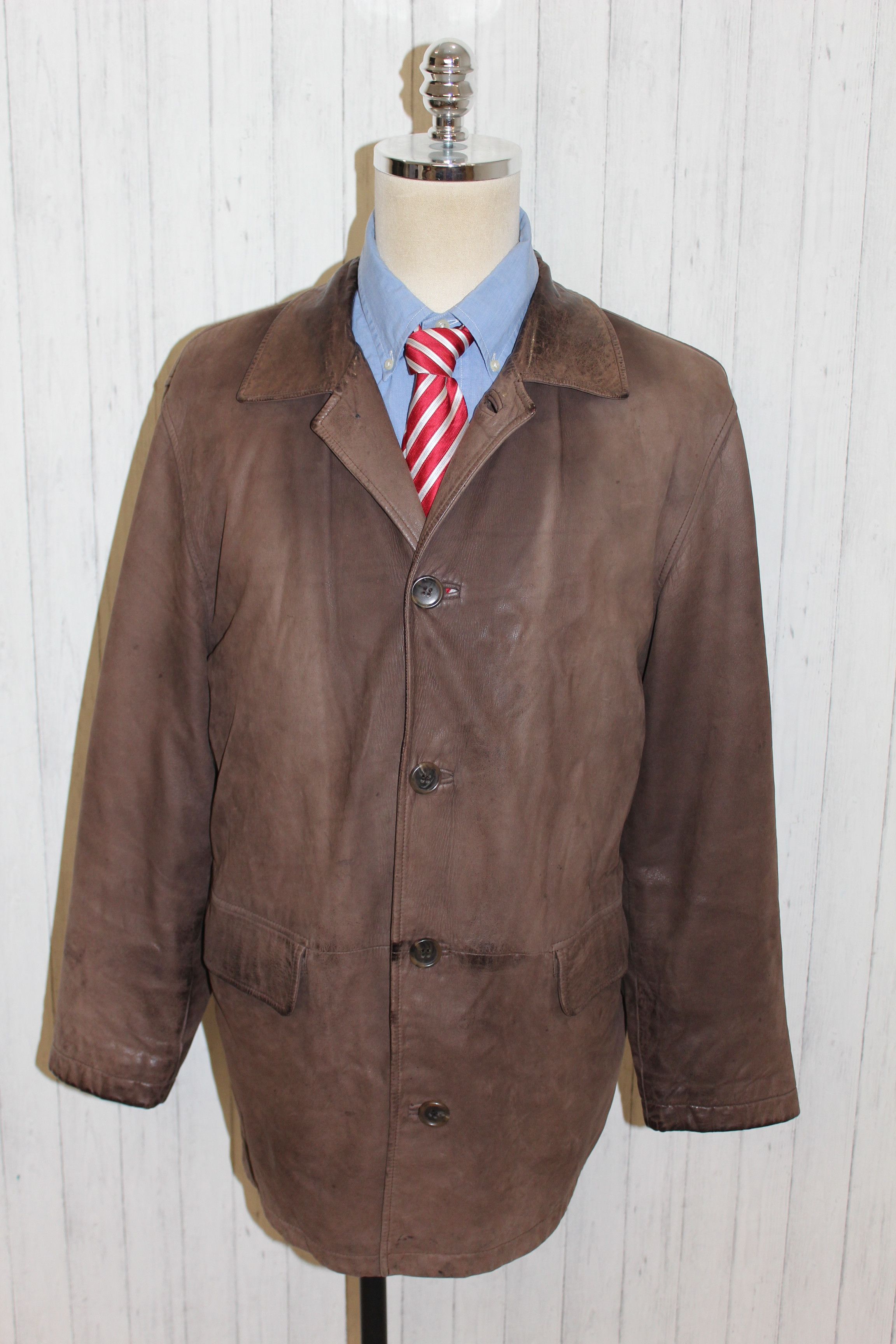 Hugo Boss Men's HUGO BOSS Brown Leather Jacket Coat Size L Size US L / EU 52-54 / 3 - 1 Thumbnail