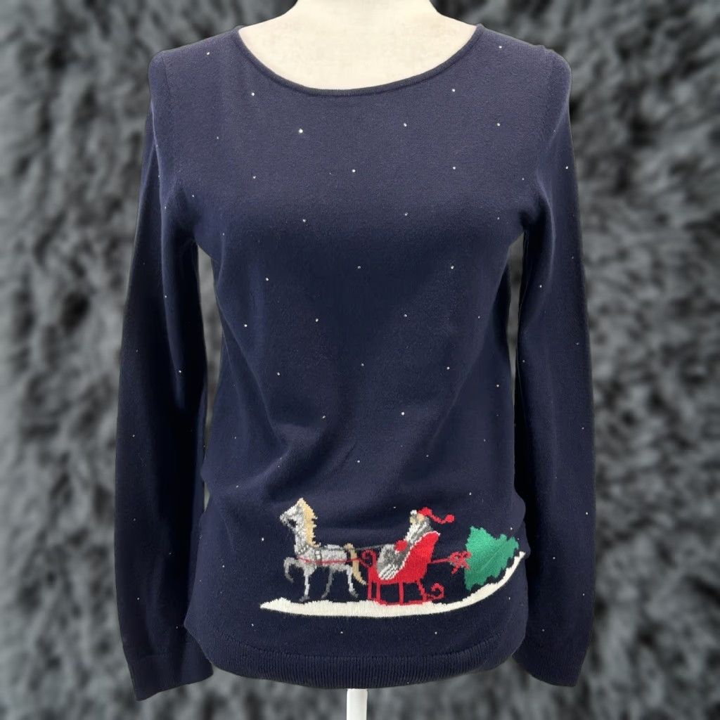 Talbots Talbots Sweater Womens XS Navy Christmas Scene Long Sleeve Pullover Winter Holiday Classic Size XS / US 0-2 / IT 36-38 - 1 Thumbnail