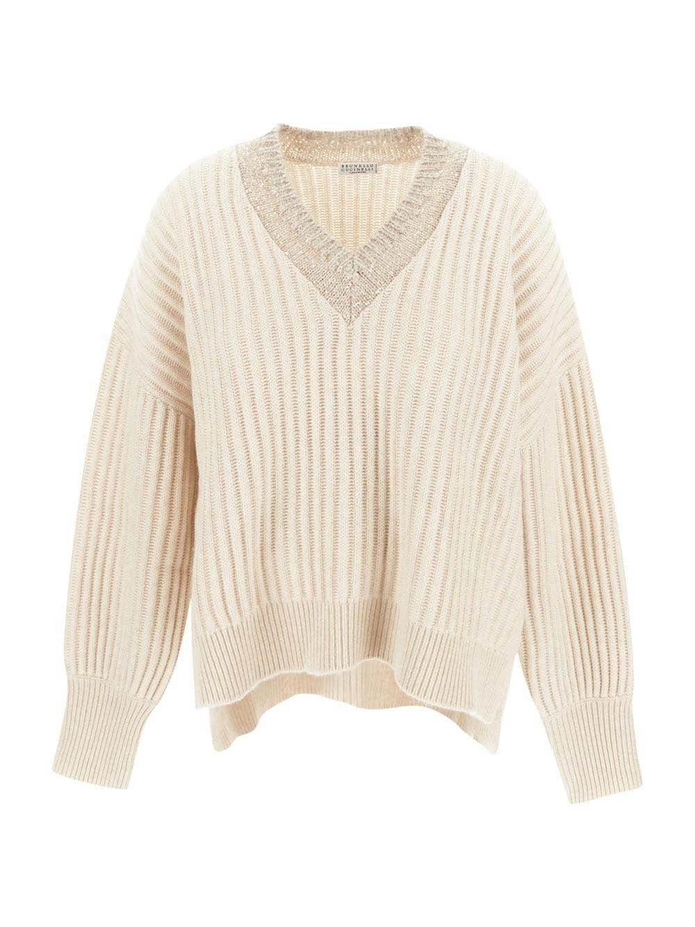 Brunello Cucinelli o1y0725 Cashmere Blend Sweater in Beige Size M / US 6-8 / IT 42-44 - 1 Thumbnail