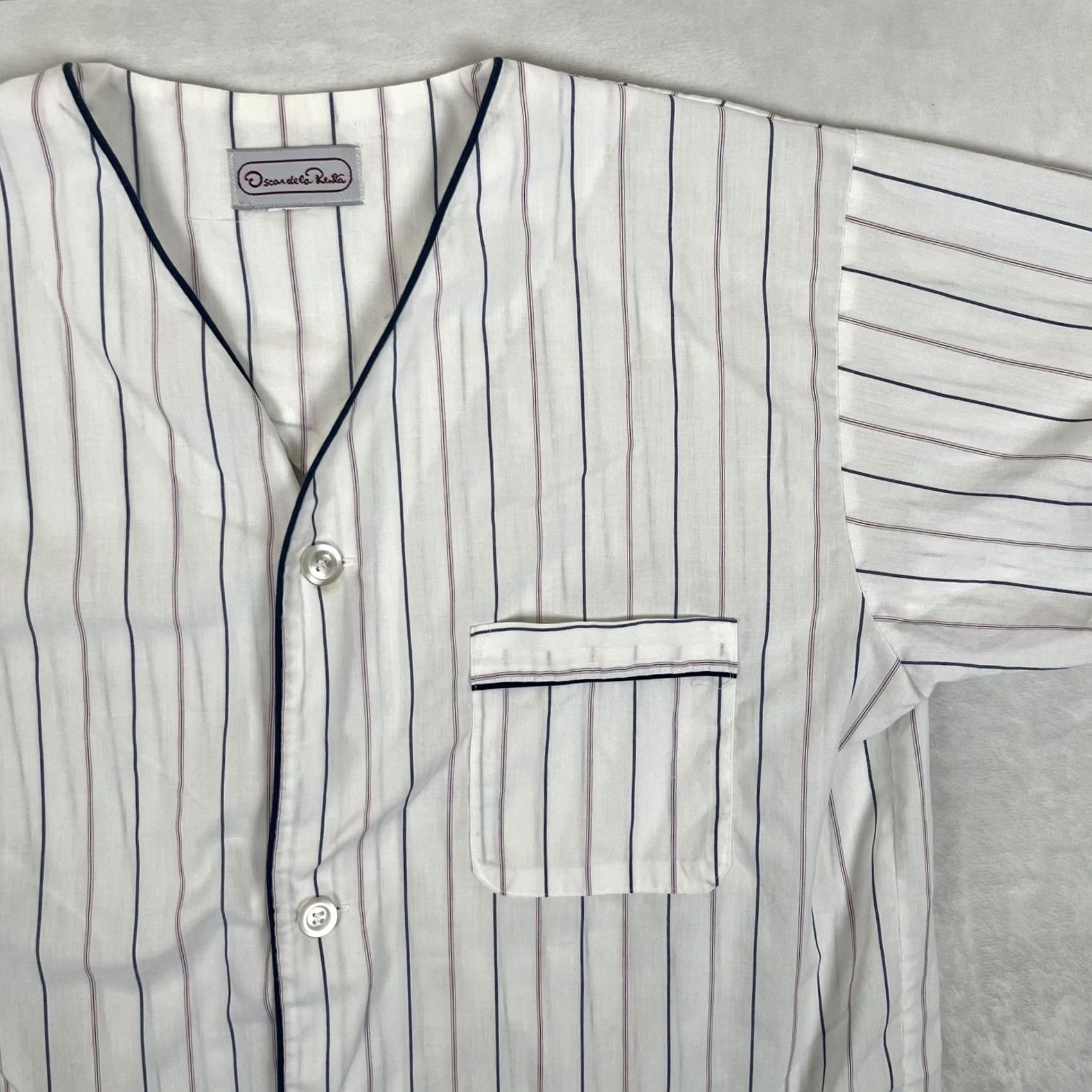 Oscar De La Renta VINTAGE Oscar de la Renta Pajama Top Mens Large White Striped Button Lounge 90s Size US L / EU 52-54 / 3 - 2 Thumbnail
