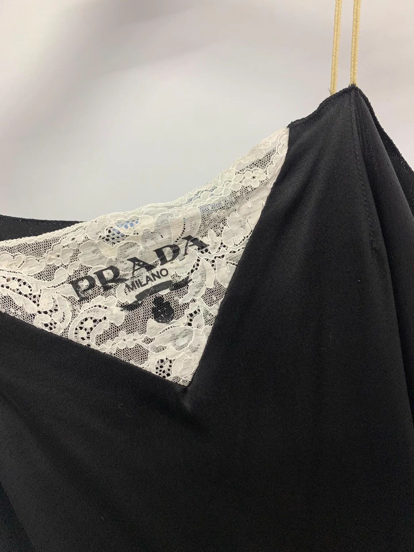 Prada Prada Black Silk & Lace Logo Belted Dress 38 Size S / US 4 / IT 40 - 2 Thumbnail