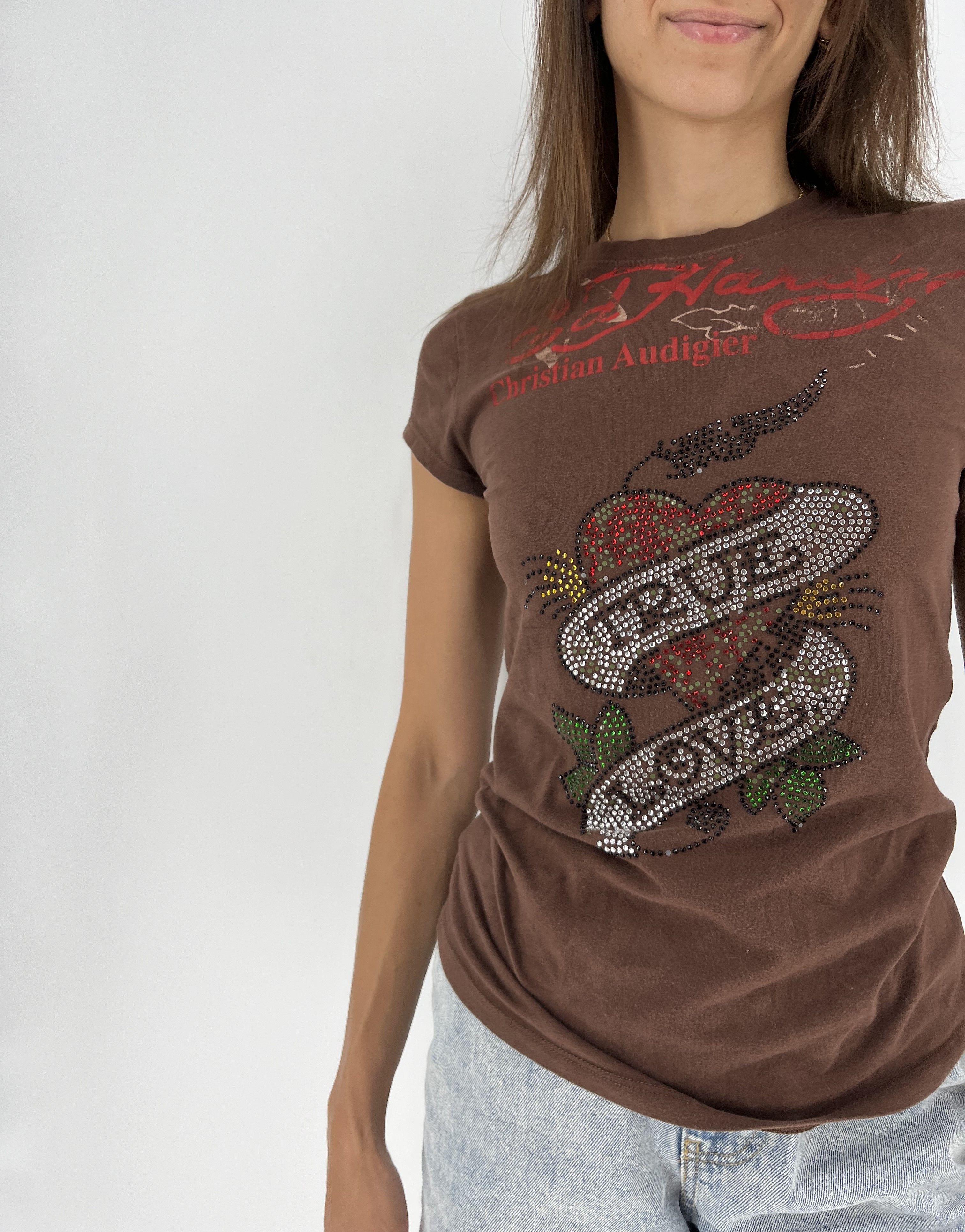Christian Audigier × Ed Hardy Vintage Y2K Christian Audigier Women’s Rhinestones T-Shirt Size L / US 10 / IT 46 - 5 Thumbnail