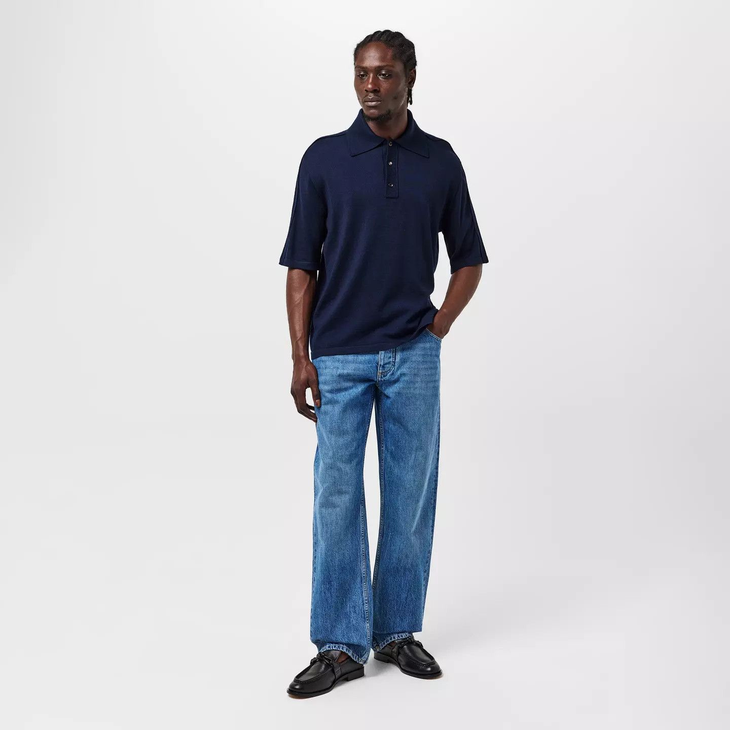 Bottega Veneta o1g2r1mq0426 Wool Polo Shirt in Midnight Blue Size US S / EU 44-46 / 1 - 6 Thumbnail