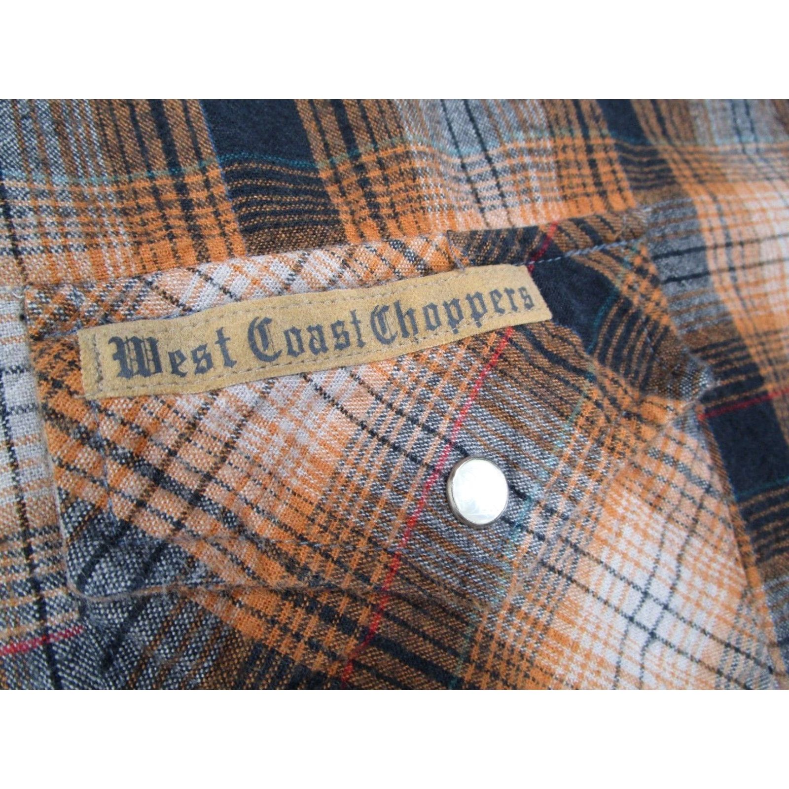 West Coast Choppers Jesse James Flannel Shirt Men's XL Brown Long Sleeve Button Up Pearl Snap Western Style Size US XL / EU 56 / 4 - 5 Thumbnail