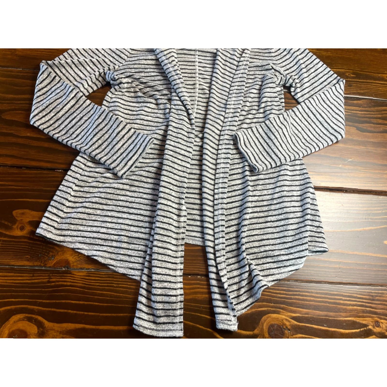 Vintage Chico's Sweater Cardigan, Women Size 4 Regular, Gray Black Striped Open Long Sleeve, Casual, Fall Spring Summer, Womens Size S / US 4 / IT 40 - 4 Thumbnail