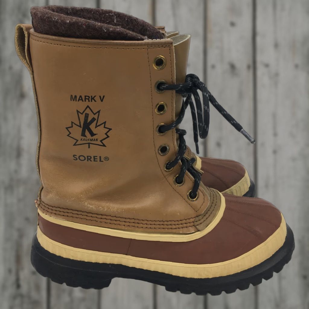 Sorel vintage brown leather waterpoof fleece lined boots mens 7 Vintage Sorel Caribou Duck Insulated Leather Winter Boots  main image 3