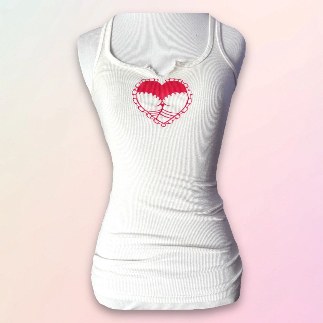 Vintage Retro, Ribbed, Racerback Heart Graphic Tank Top Size S / US 4 / IT 40 - 1 Thumbnail