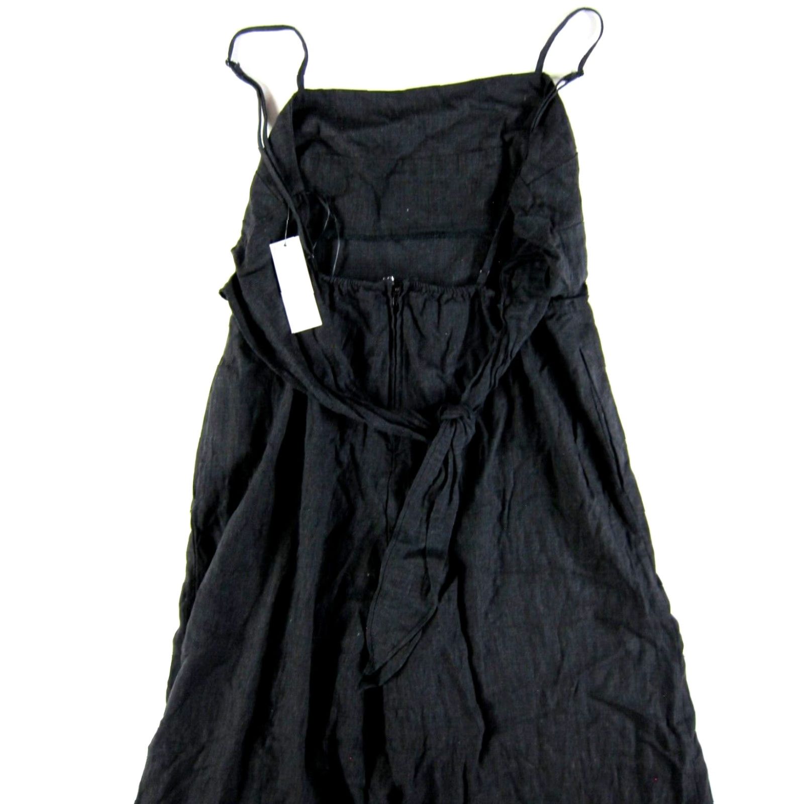 Vintage Francesca's Jumpsuit Romper Womens One-Piece Linen Black Pocket Wide Leg Sleeveless Square Neck Zipper L Medium NWT Size 36" / US 14 / IT 50 - 6 Thumbnail