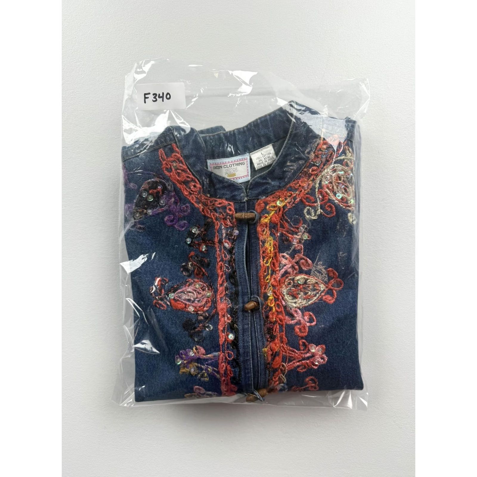 Vintage IKON CLOTHING Jacket Womens Large Blue Denim Embroidered Sequin Floral Boho Size L / US 10 / IT 46 - 6 Thumbnail