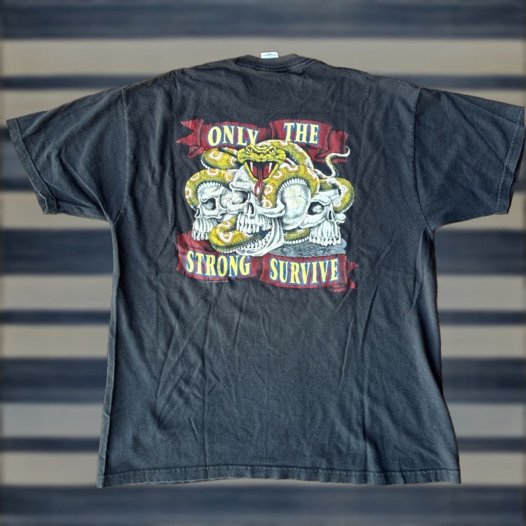 Jerzees VINTAGE 90s Y2K Only The Strong Survive Skulls Snake T Shirt XL Biker Grunge Size US XL / EU 56 / 4 - 1 Thumbnail
