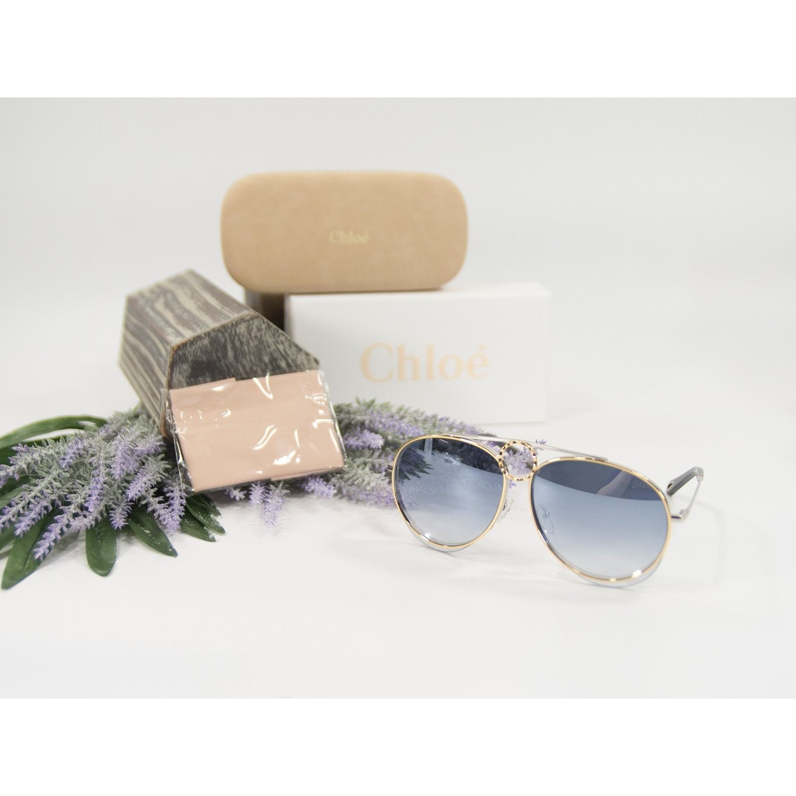 Chloe Chloe CE144S Gold Blue Gradient Romie Aviator Logo Sunglasse Size ONE SIZE - 1 Thumbnail