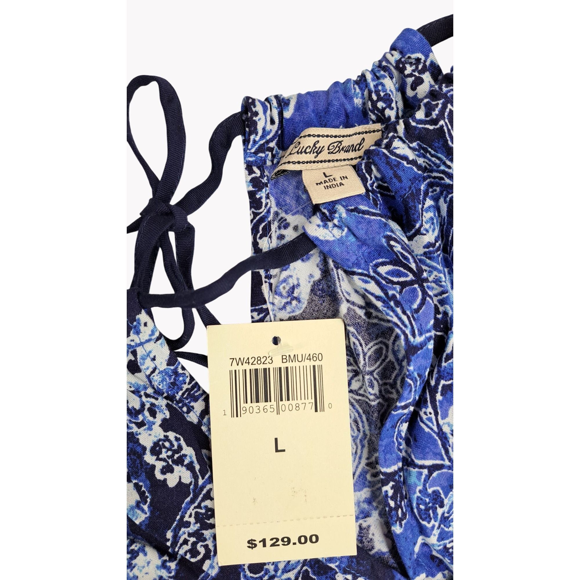 Lucky Brand Lucky Brand Blue Floral Halter Maxi Dress Adjustable Tassels Size L / US 10 / IT 46 - 3 Thumbnail