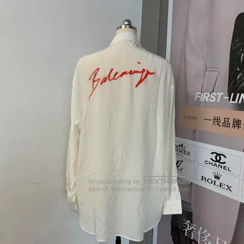 Balenciaga Balenciaga Red Logo Silk Shirt Size 36 Size XS / US 0-2 / IT 36-38 - 2 Thumbnail